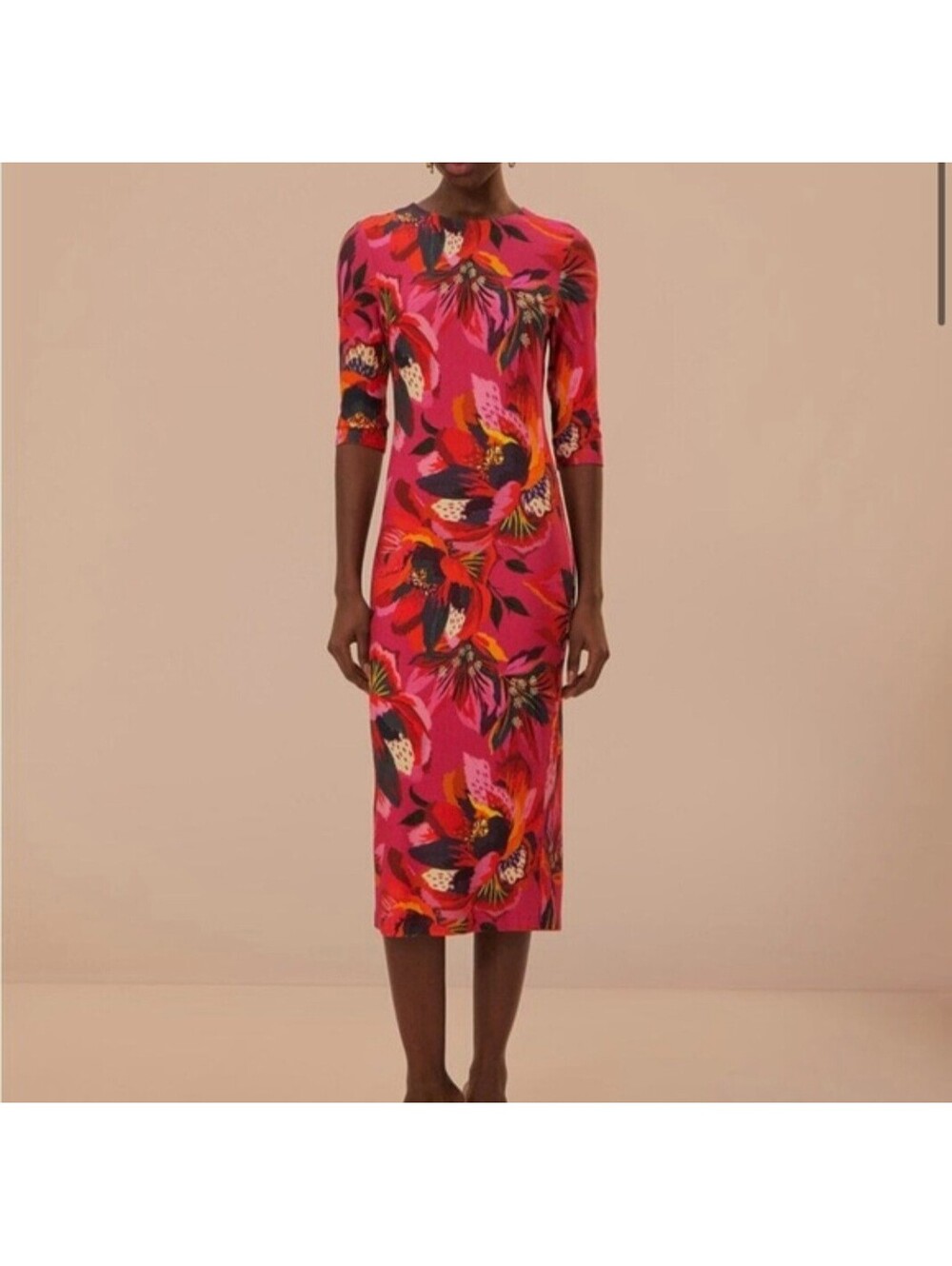 FARM RIO Colorful Flowers Stretch Jersey Midi Dress XS